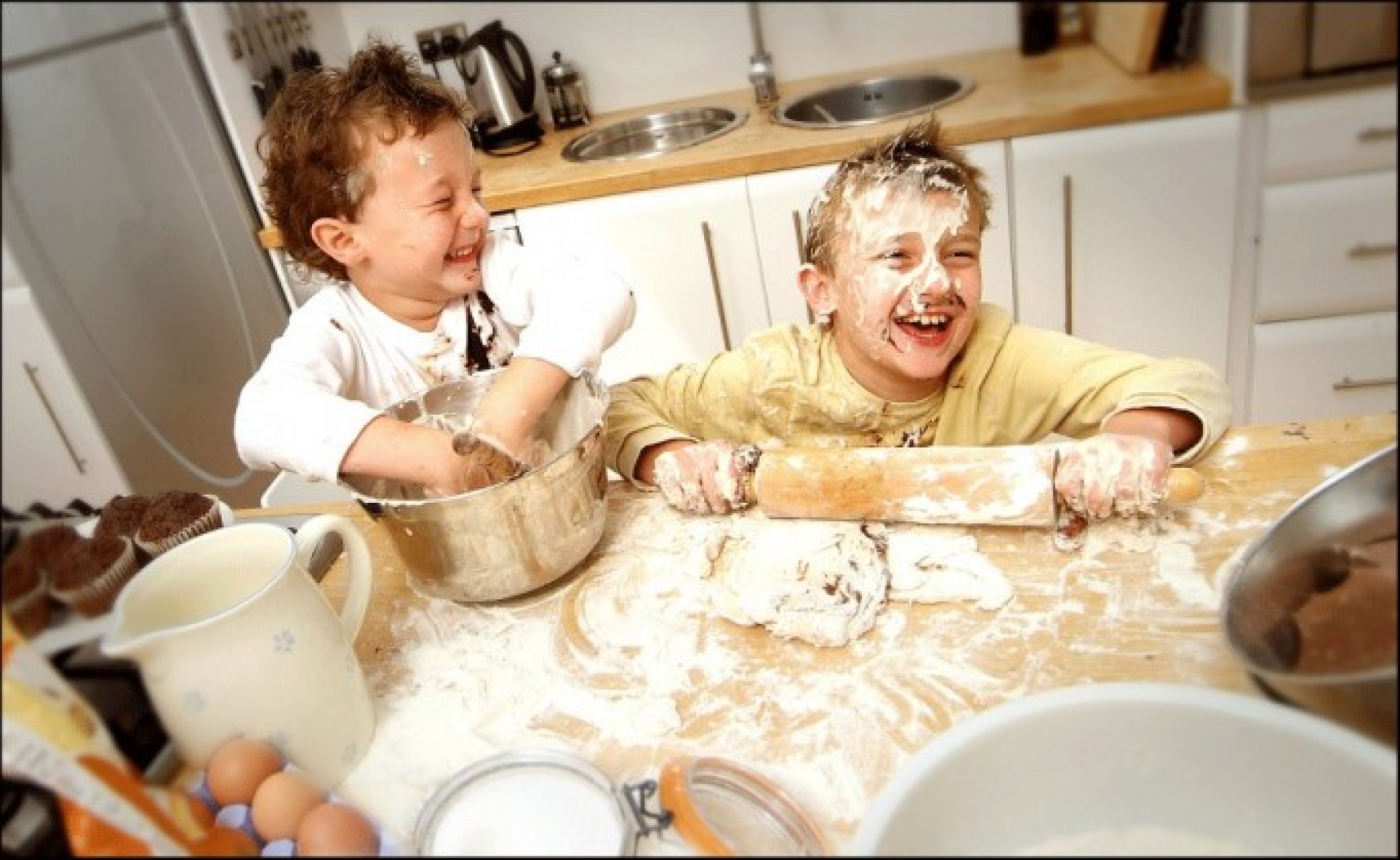 Messy Kids Cooking In Kitchen 2400x1474 C 