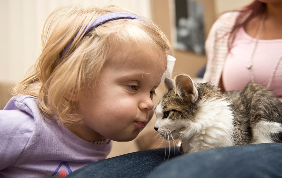 Κοριτσάκι με αναπηρία βρίσκει μια φίλη σε μια γάτα με τρία πόδια